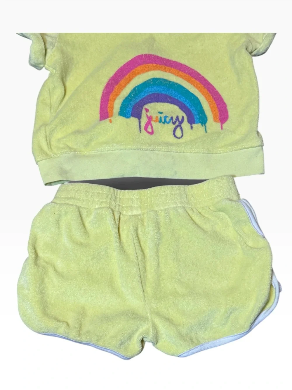 Juicy Couture Yellow Terry Hooded Top & Shorts Set with Rainbow Size 7